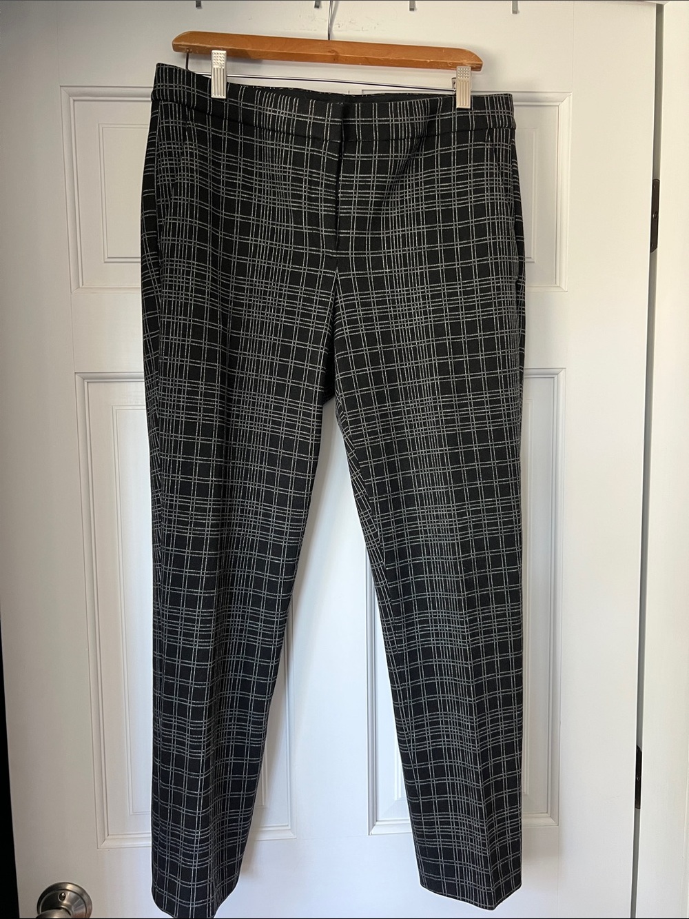 Theory Black Pants with White Windowpane Check